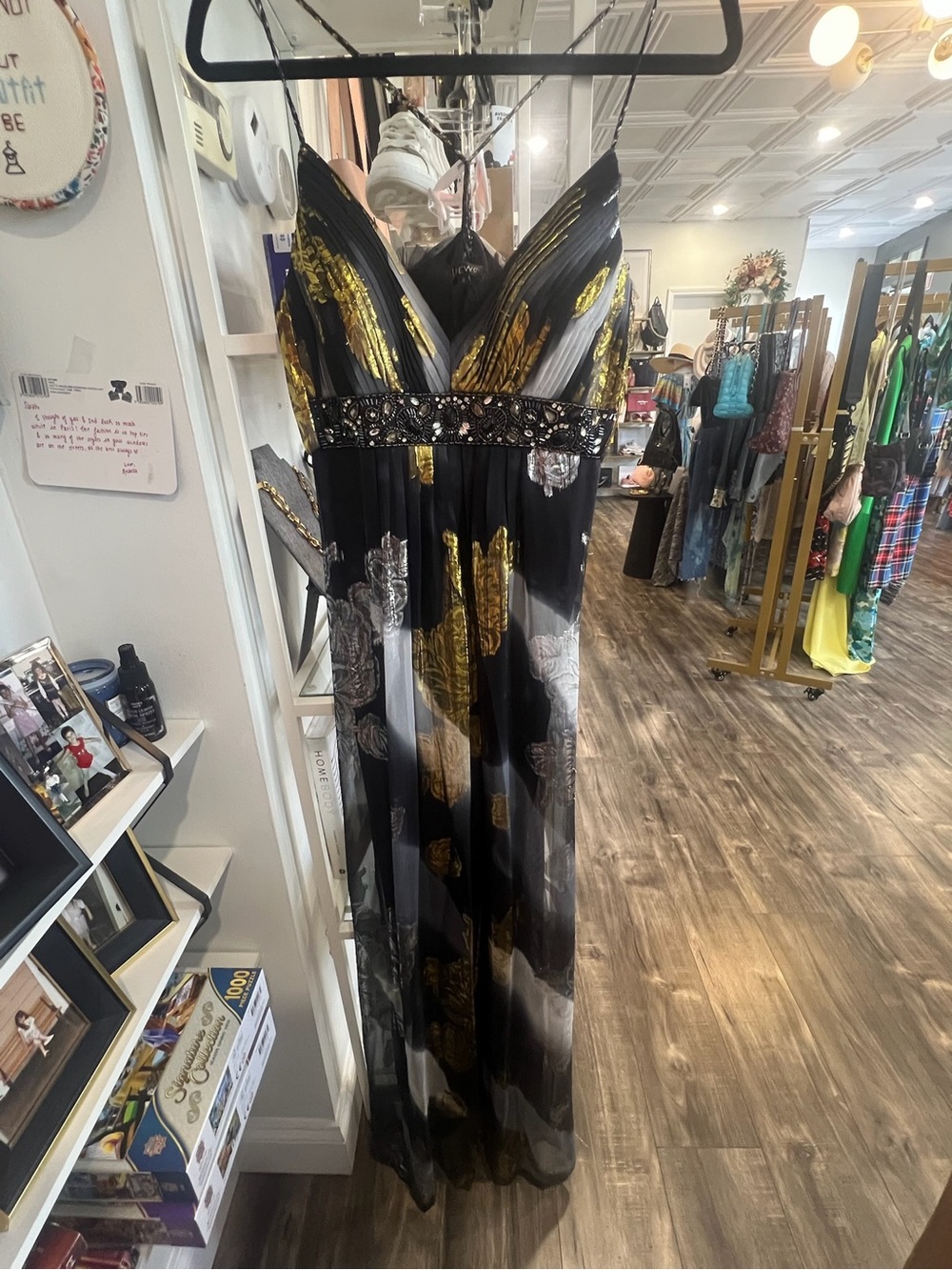 Elegant Black & Gold Embellished Evening Gown